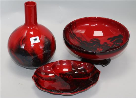 Three Royal Doulton flambe bowls / vases tallest 25cm